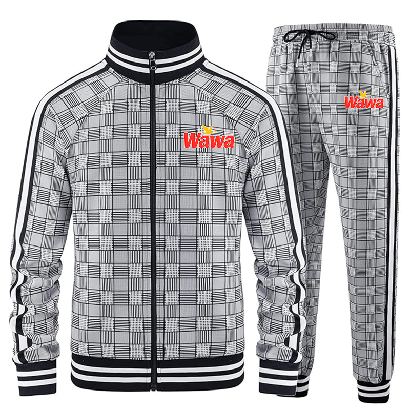 Men's Wawa Gas Station Tracksuits Full-zip Long Sleeve Plaid Track Jackets and Pants 2 Piece