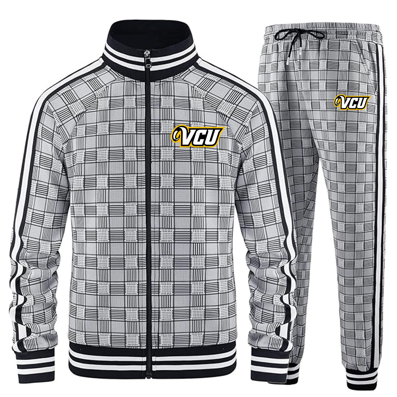 Men's Virginia Commonwealth Rams Tracksuits Full-zip Long Sleeve Plaid Track Jackets and Pants 2 Piece