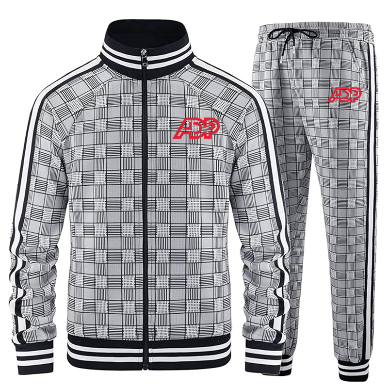 Men's ADP Tracksuits Full-zip Long Sleeve Plaid Track Jackets and Pants 2 Piece