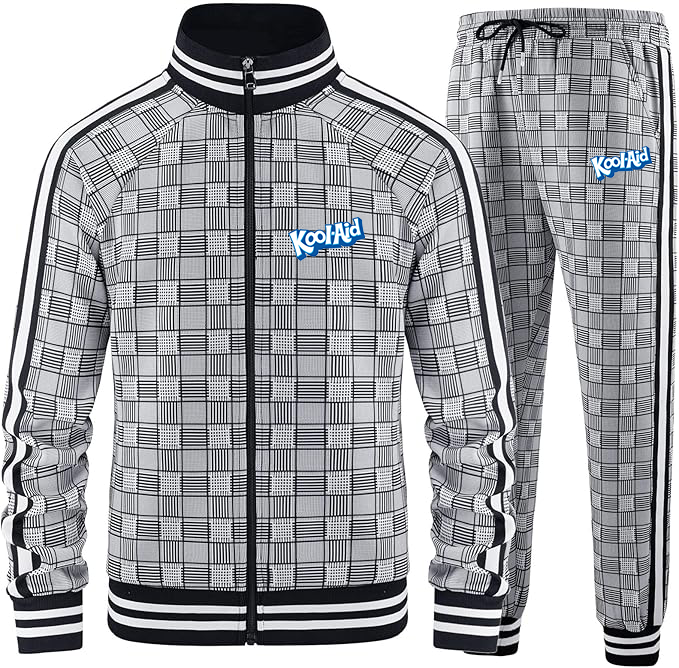 Men's Kool-Aid Tracksuits Full-zip Long Sleeve Plaid Track Jackets and Pants 2 Piece