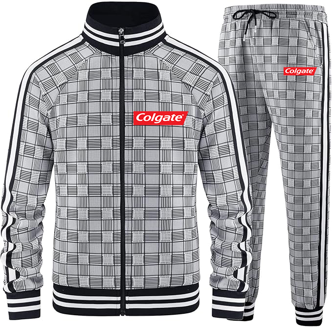 Men's Colgate Tracksuits Full-zip Long Sleeve Plaid Track Jackets and Pants 2 Piece