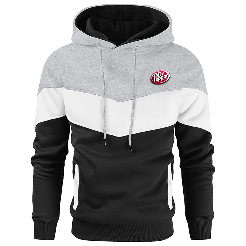 Men's Dr.Pepper Gesean Novelty Color Block Pullover Fleece Hoodie Long Sleeve Casual Sweatshirt with Pocket