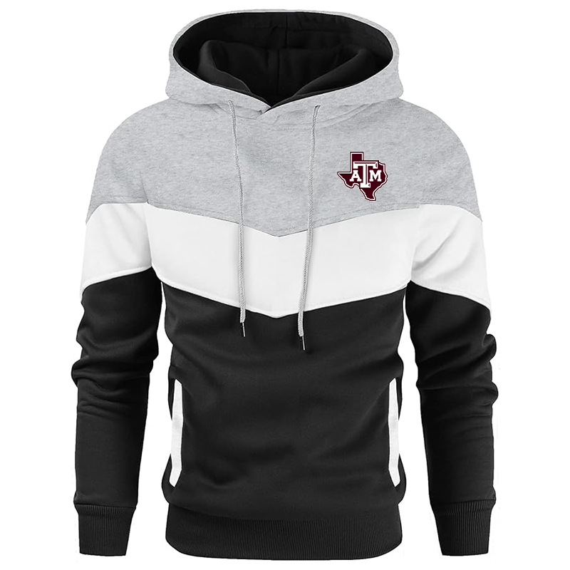 Men's Texas AM Aggies Gesean Novelty Color Block Pullover Fleece Hoodie Long Sleeve Casual Sweatshirt with Pocket