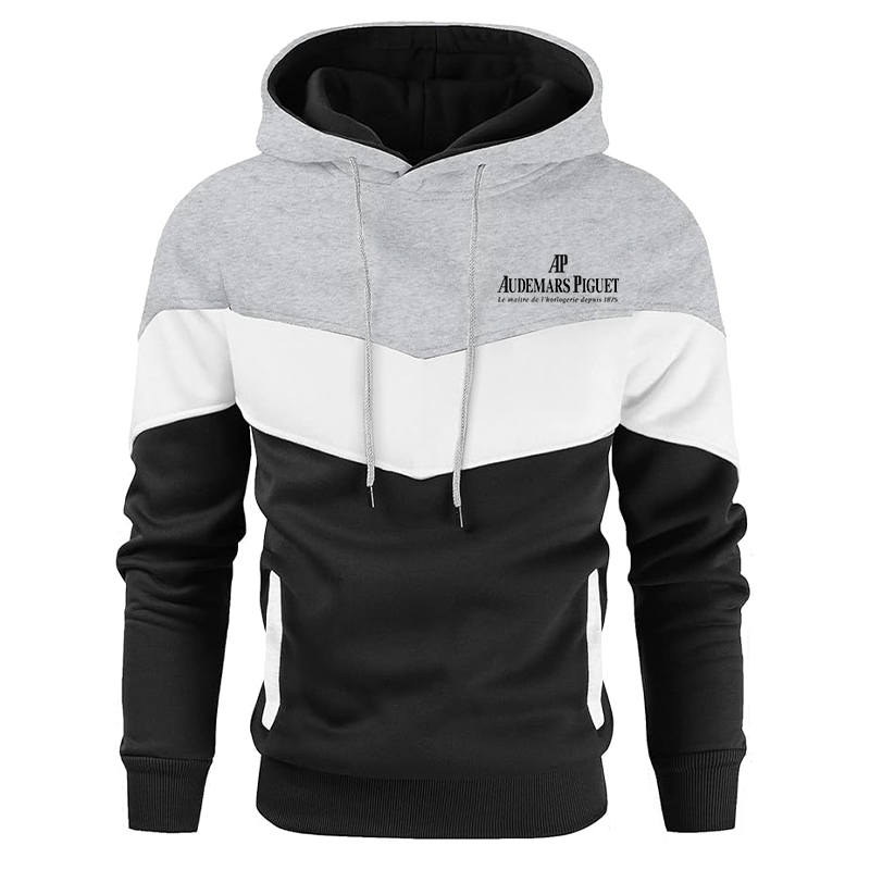 Men's Audemars Piguet Gesean Novelty Color Block Pullover Fleece Hoodie Long Sleeve Casual Sweatshirt with Pocket