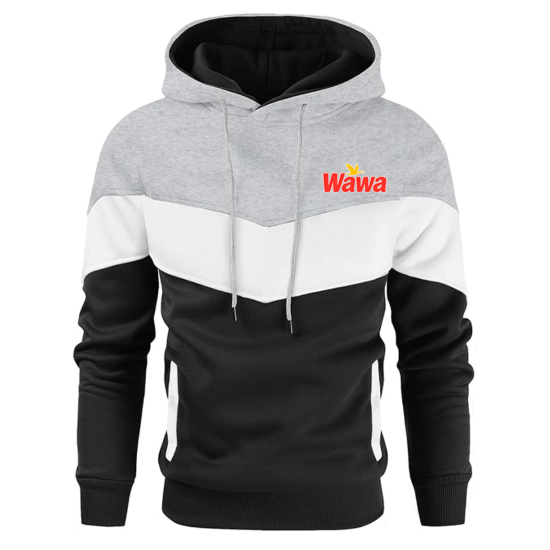 Men's Wawa Gas Station Gesean Novelty Color Block Pullover Fleece Hoodie Long Sleeve Casual Sweatshirt with Pocket