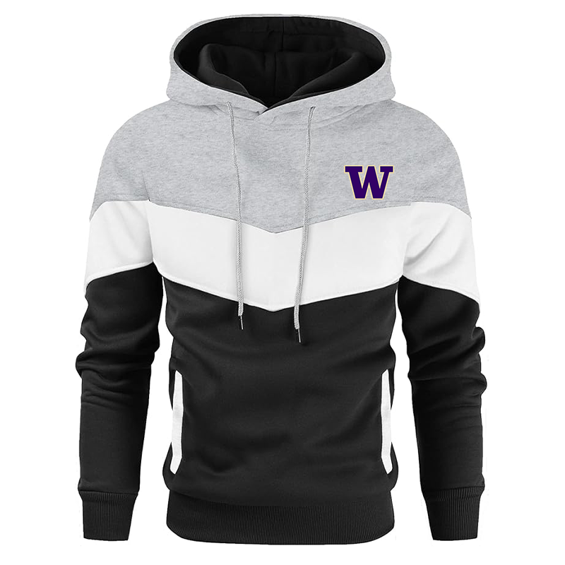 Men's Washington Huskies Gesean Novelty Color Block Pullover Fleece Hoodie Long Sleeve Casual Sweatshirt with Pocket