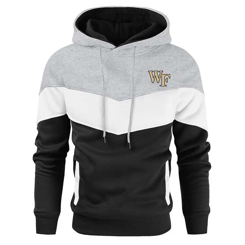 Men's Wake Forest Demon Deacons Gesean Novelty Color Block Pullover Fleece Hoodie Long Sleeve Casual Sweatshirt with Pocket