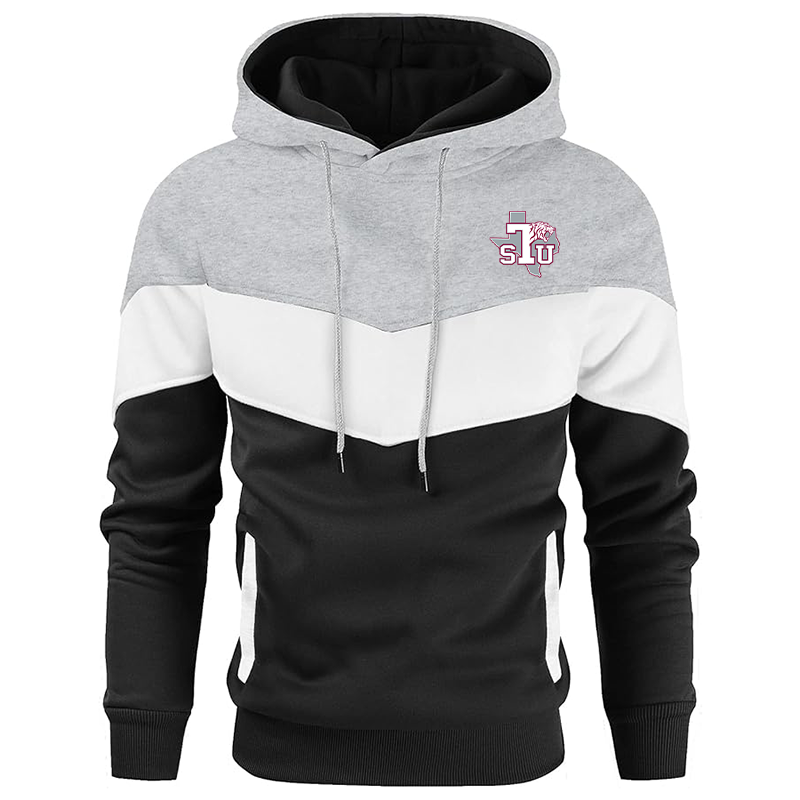 Men's Texas Southern Tigers Gesean Novelty Color Block Pullover Fleece Hoodie Long Sleeve Casual Sweatshirt with Pocket