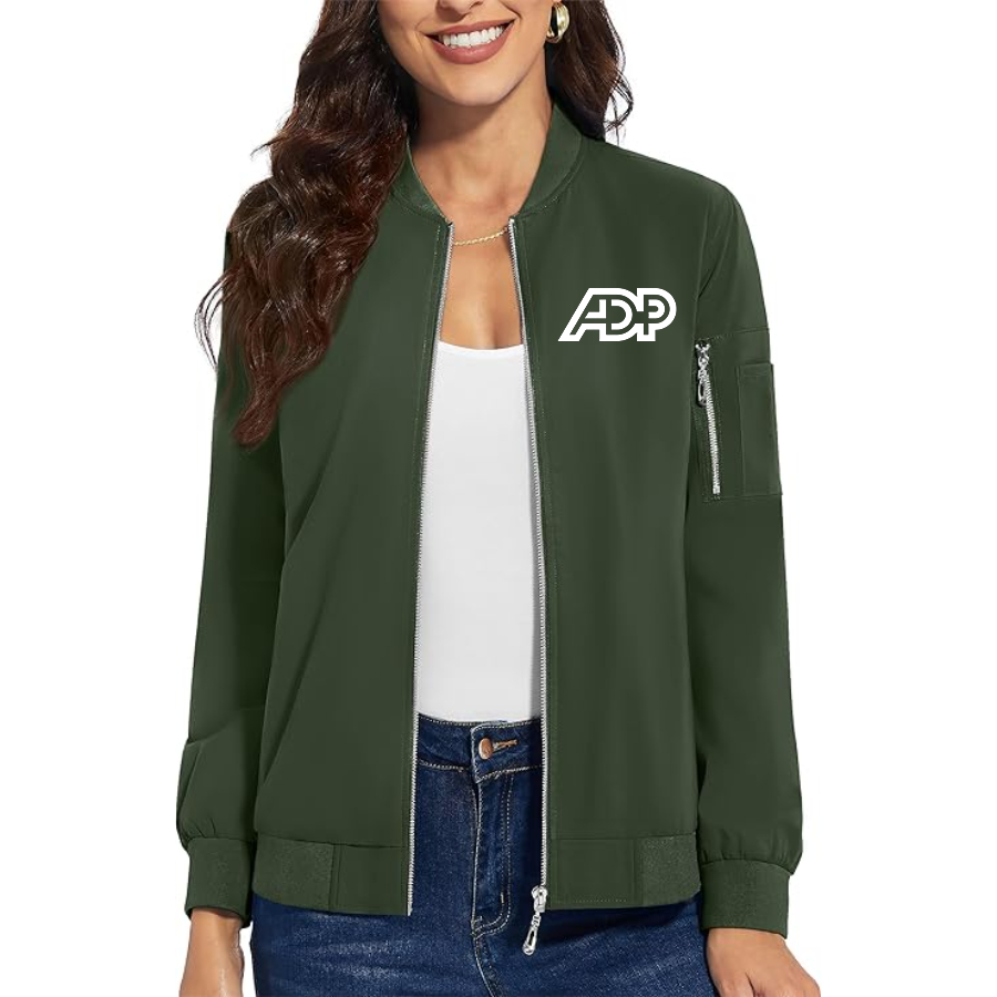 Women's ADP Premium Bomber Jacket with Polished Detailing and Functional Sleeve Pocket Modern Luxury Outerwear