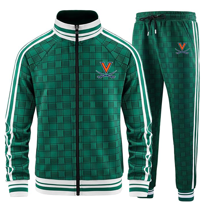 Men's Virginia Cavaliers Tracksuits Full-zip Long Sleeve Plaid Track Jackets and Pants 2 Piece