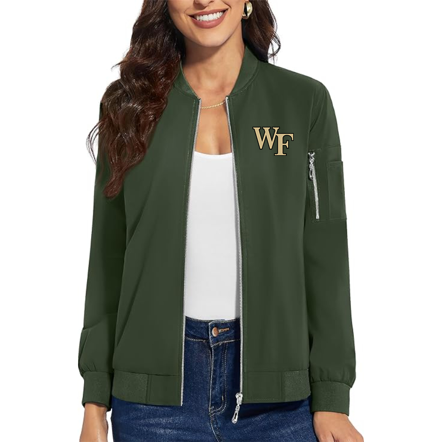 Women's Wake Forest Demon Deacons Premium Bomber Jacket with Polished Detailing and Functional Sleeve Pocket Modern Luxury Outerwear