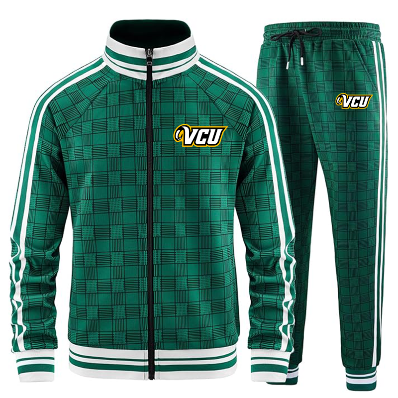 Men's Virginia Commonwealth Rams Tracksuits Full-zip Long Sleeve Plaid Track Jackets and Pants 2 Piece