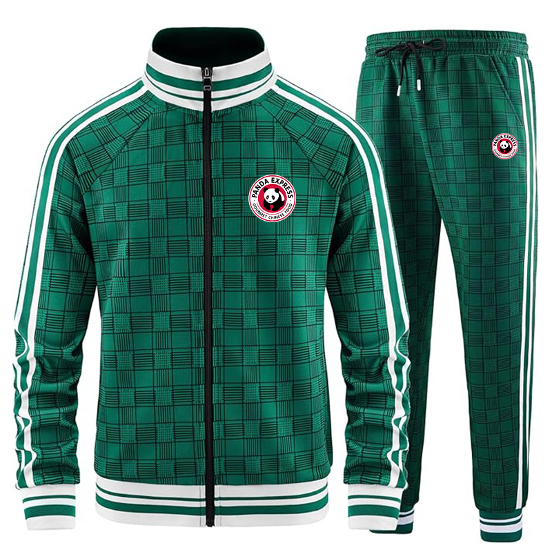 Men's Panda Express Tracksuits Full-zip Long Sleeve Plaid Track Jackets and Pants 2 Piece