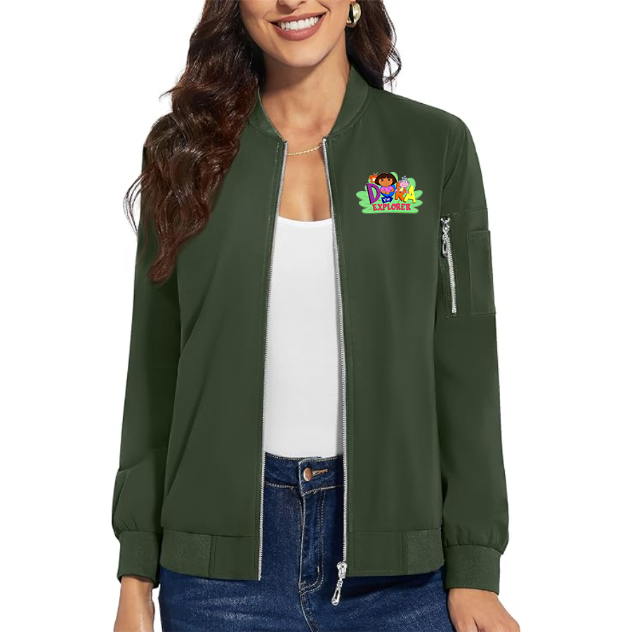 Women's Dora the Explorer Premium Bomber Jacket with Polished Detailing and Functional Sleeve Pocket Modern Luxury Outerwear