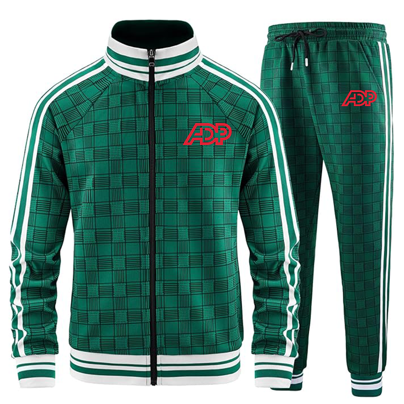 Men's ADP Tracksuits Full-zip Long Sleeve Plaid Track Jackets and Pants 2 Piece