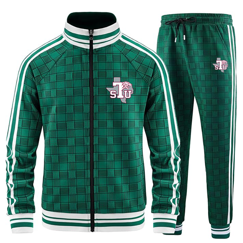 Men's Texas Southern Tigers Tracksuits Full-zip Long Sleeve Plaid Track Jackets and Pants 2 Piece