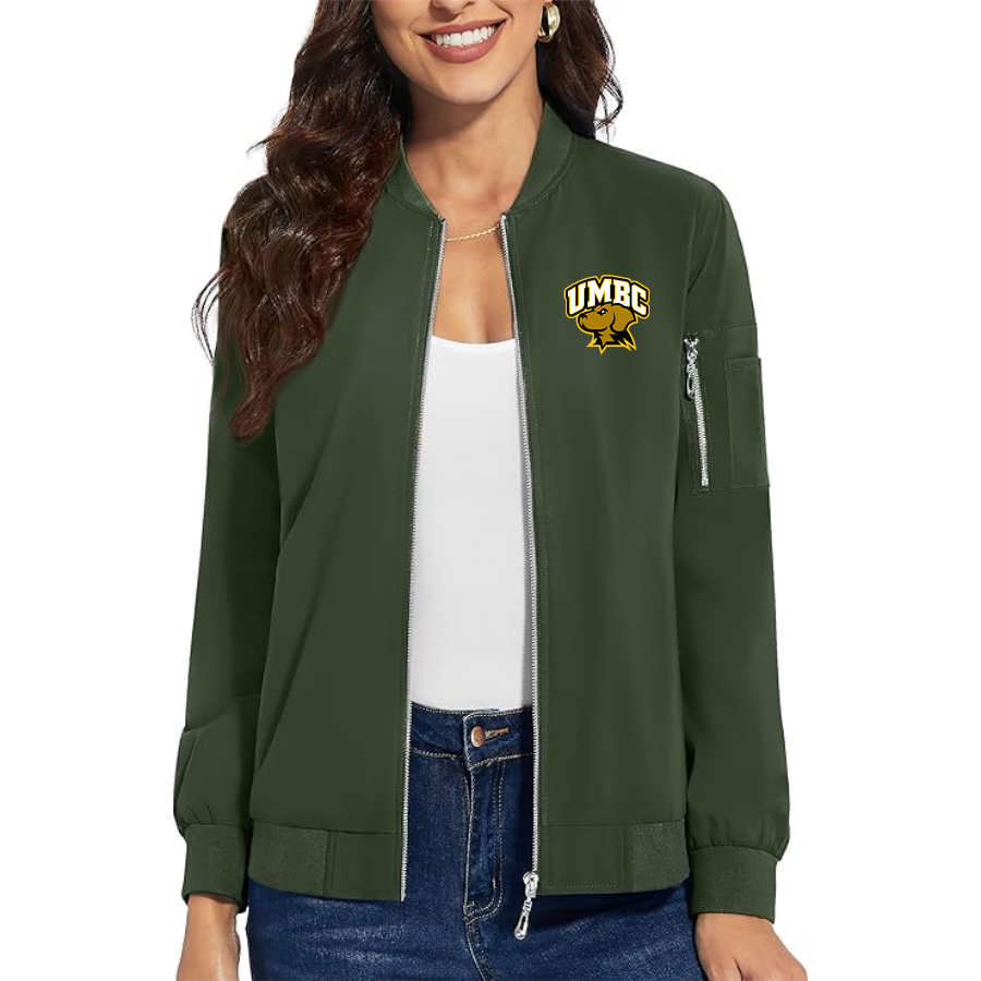 Women's UMBC Retrievers Premium Bomber Jacket with Polished Detailing and Functional Sleeve Pocket Modern Luxury Outerwear