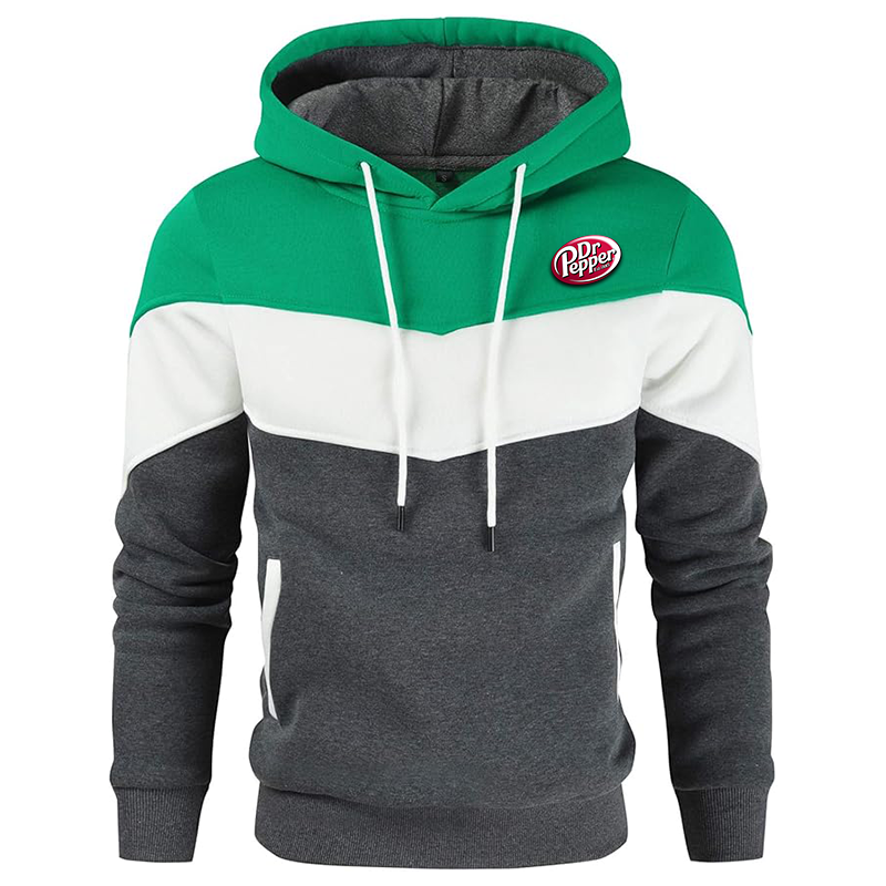 Men's Dr.Pepper Gesean Novelty Color Block Pullover Fleece Hoodie Long Sleeve Casual Sweatshirt with Pocket