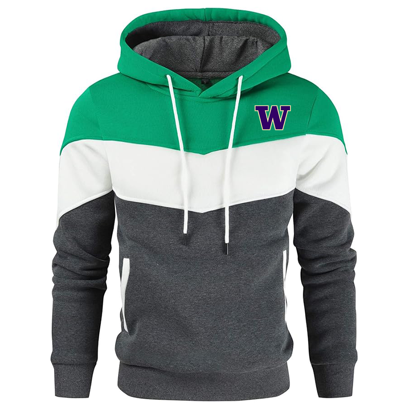 Men's Washington Huskies Gesean Novelty Color Block Pullover Fleece Hoodie Long Sleeve Casual Sweatshirt with Pocket