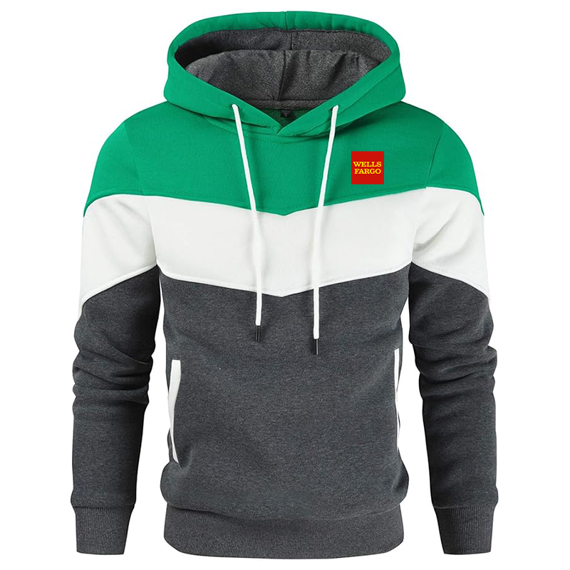 Men's Wells Fargo Gesean Novelty Color Block Pullover Fleece Hoodie Long Sleeve Casual Sweatshirt with Pocket