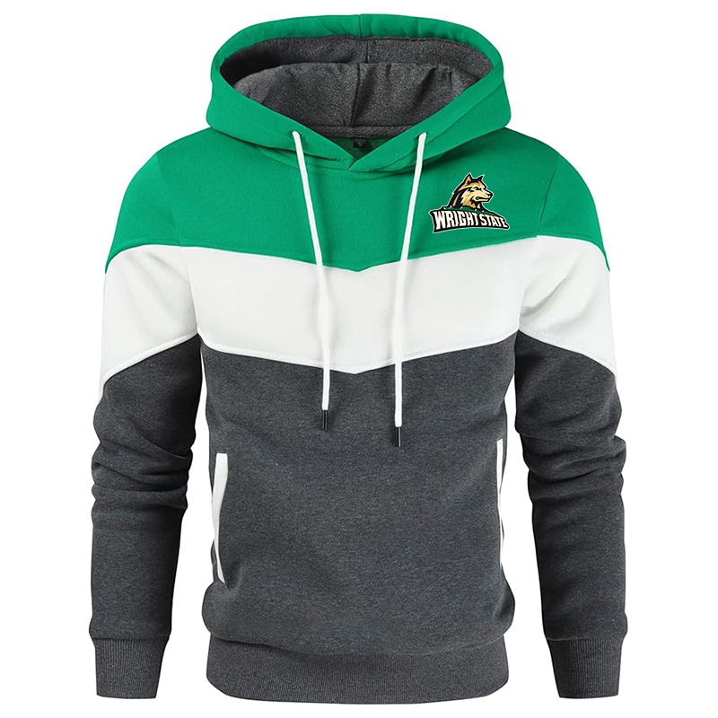 Men'sWright State Raiders Gesean Novelty Color Block Pullover Fleece Hoodie Long Sleeve Casual Sweatshirt with Pocket