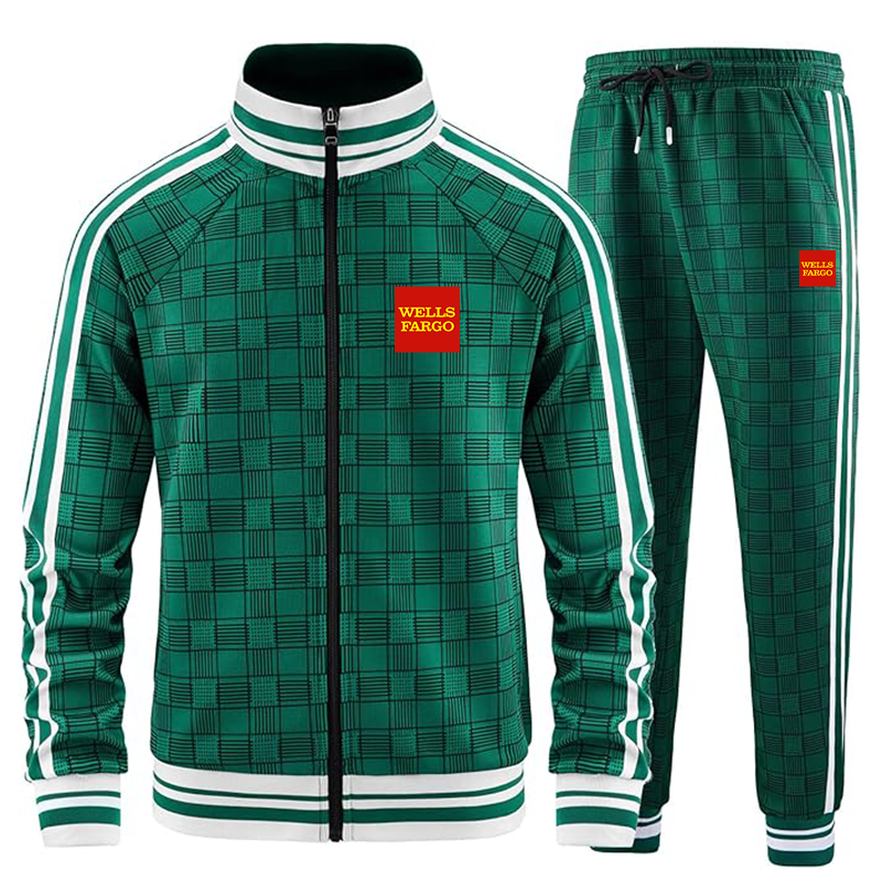 Men's Wells Fargo Tracksuits Full-zip Long Sleeve Plaid Track Jackets and Pants 2 Piece