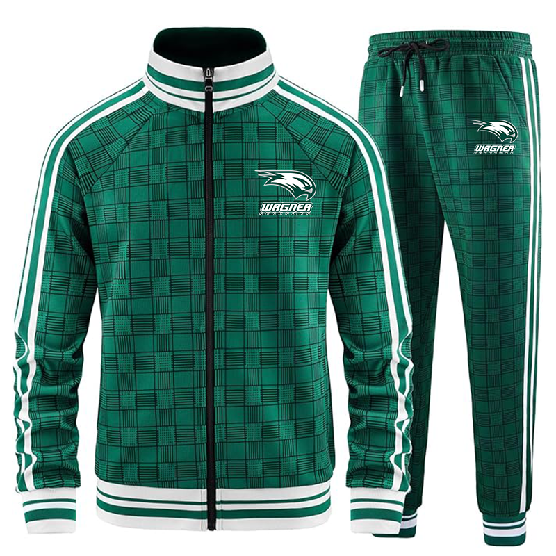 Men's Wagner Seahawks Tracksuits Full-zip Long Sleeve Plaid Track Jackets and Pants 2 Piece