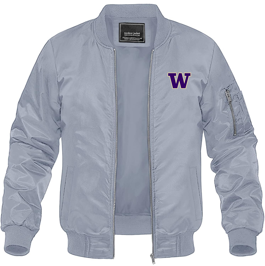 Men's Washington Huskies Lightweight Bomber Jacket Windbreaker Softshell Varsity Jacket Coat