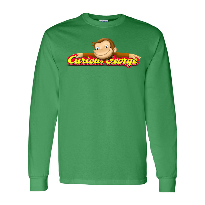 Men's Curious George Gildan Heavy Cotton Long Sleeve T-Shirt