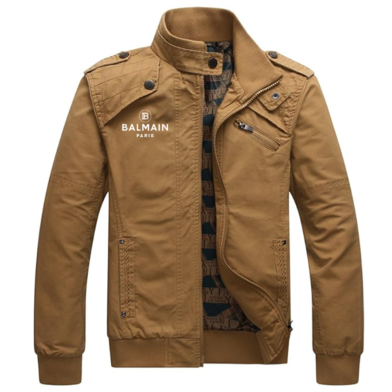 Men's Balmain Paris  Dwar Casual Washed Cotton Military Outdoor Jackets with Shoulder Straps