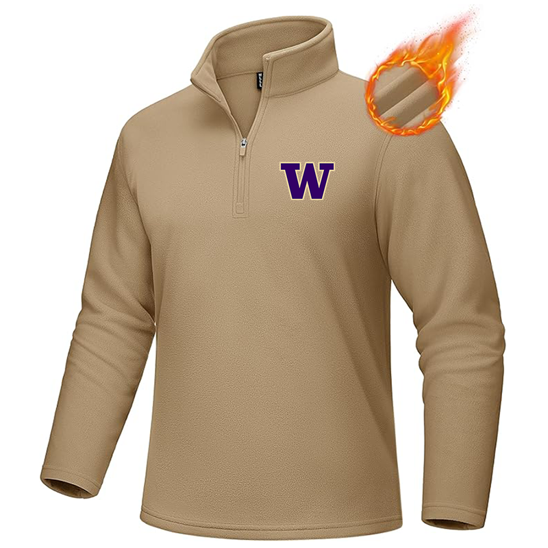 Men's Washington Huskies MAGCOMSEN  Quarter-Zip Pullover Polar Fleece Sweatshirt Stand Collar Long Sleeve Shirt for Men Thermal Winter Fall