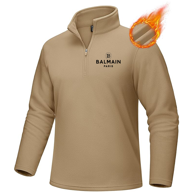 Men's Balmain Paris  MAGCOMSEN  Quarter-Zip Pullover Polar Fleece Sweatshirt Stand Collar Long Sleeve Shirt for Men Thermal Winter Fall