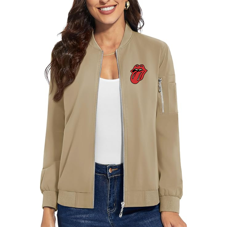 Women's Rolling Stones Premium Bomber Jacket with Polished Detailing and Functional Sleeve Pocket Modern Luxury Outerwear