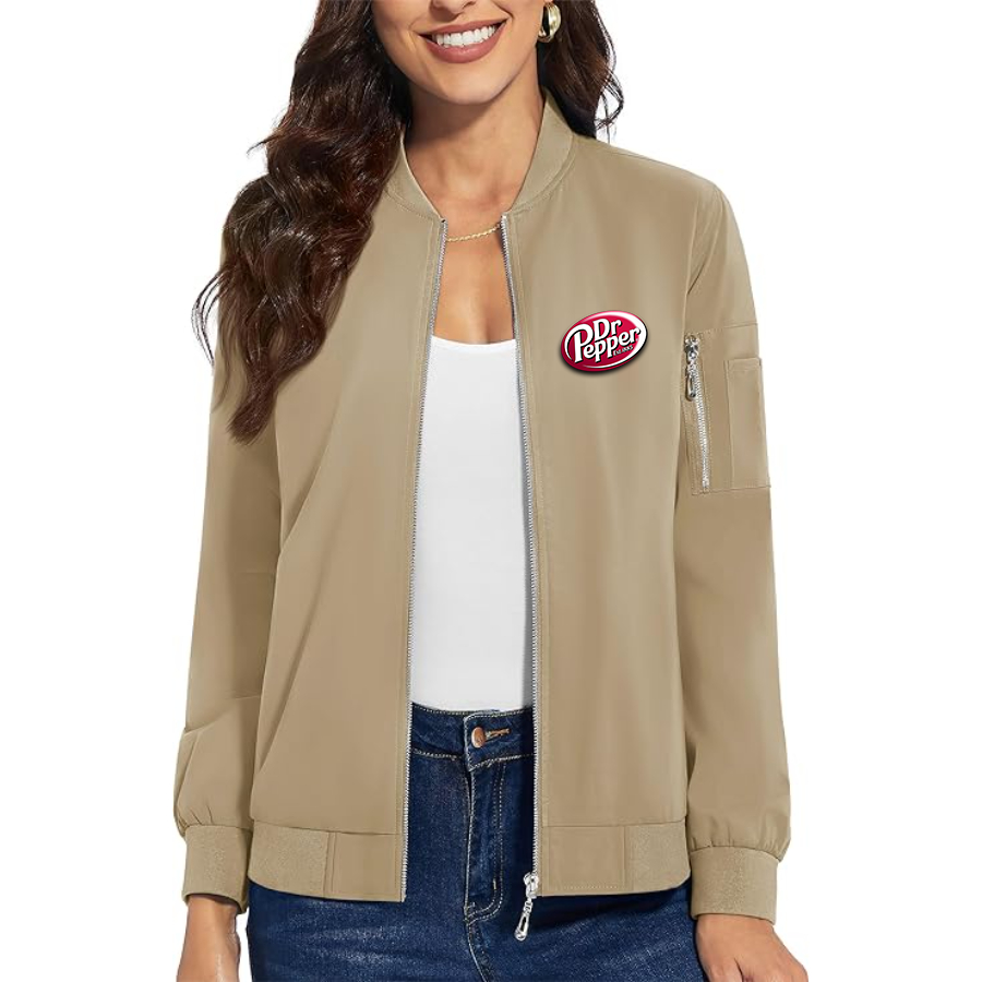 Women's Dr.Pepper Premium Bomber Jacket with Polished Detailing and Functional Sleeve Pocket Modern Luxury Outerwear