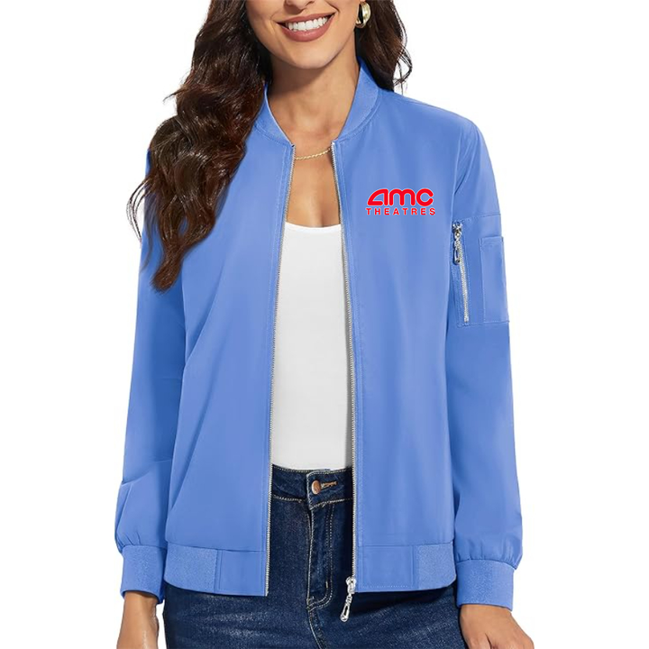 Women's Amc Theatres Premium Bomber Jacket with Polished Detailing and Functional Sleeve Pocket Modern Luxury Outerwear