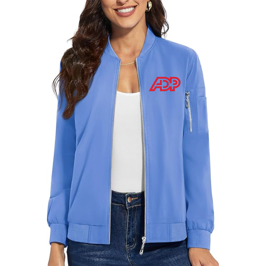 Women's ADP Premium Bomber Jacket with Polished Detailing and Functional Sleeve Pocket Modern Luxury Outerwear