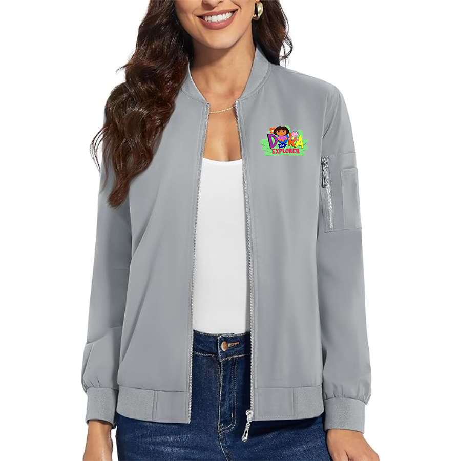 Women's Dora the Explorer Premium Bomber Jacket with Polished Detailing and Functional Sleeve Pocket Modern Luxury Outerwear