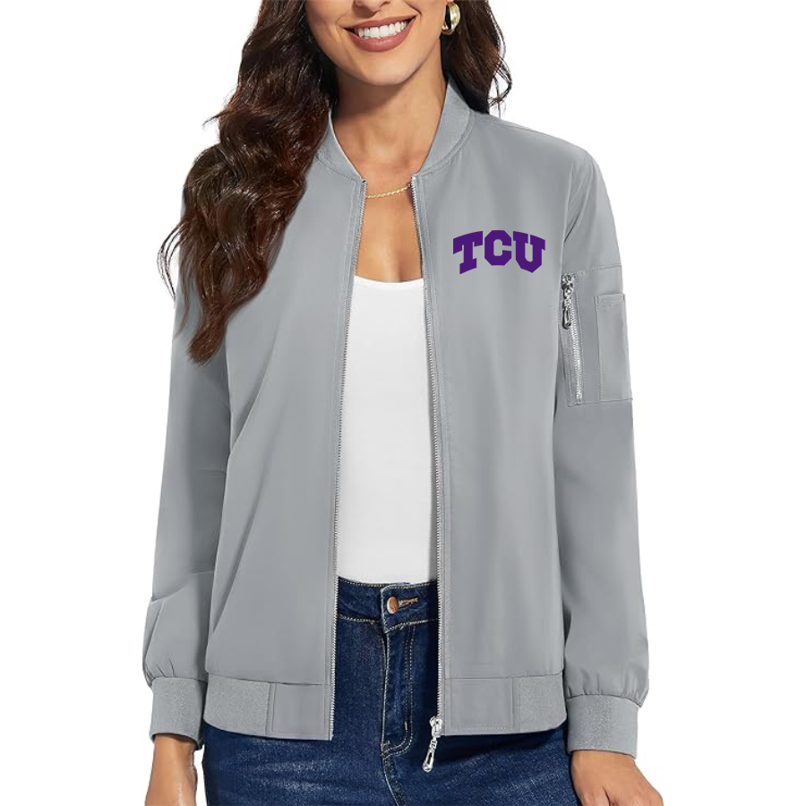 Women's TCU Horned Frogs Premium Bomber Jacket with Polished Detailing and Functional Sleeve Pocket Modern Luxury Outerwear