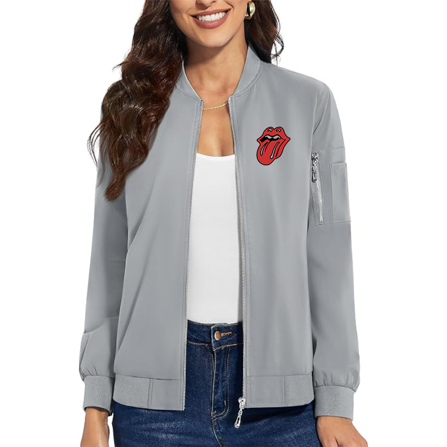 Women's Rolling Stones Premium Bomber Jacket with Polished Detailing and Functional Sleeve Pocket Modern Luxury Outerwear