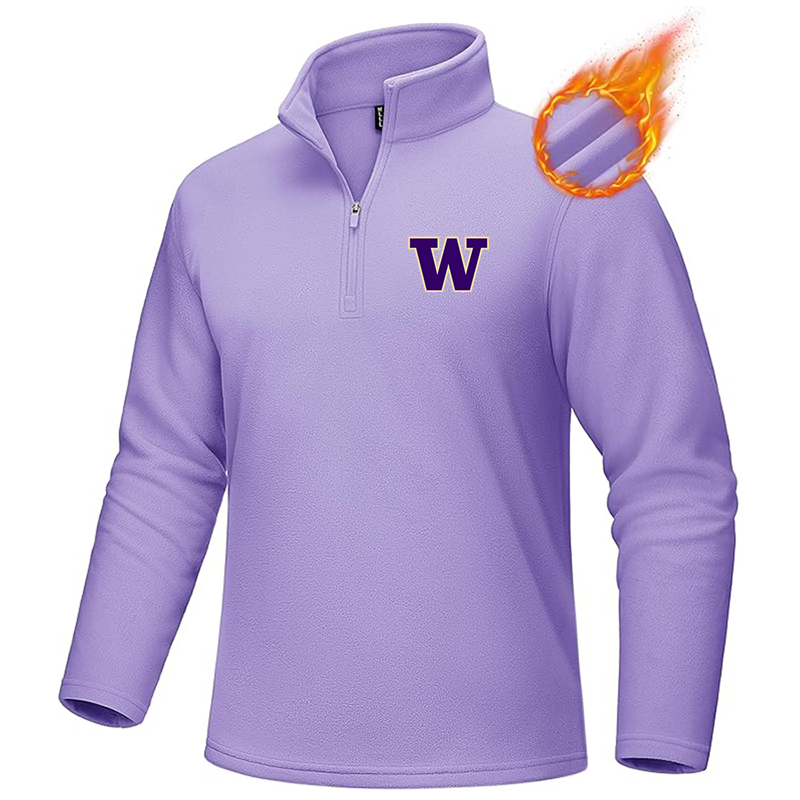 Men's Washington Huskies MAGCOMSEN  Quarter-Zip Pullover Polar Fleece Sweatshirt Stand Collar Long Sleeve Shirt for Men Thermal Winter Fall