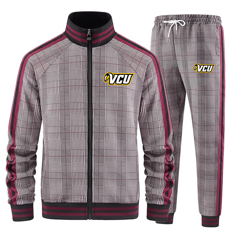 Men's Virginia Commonwealth Rams Tracksuits Full-zip Long Sleeve Plaid Track Jackets and Pants 2 Piece