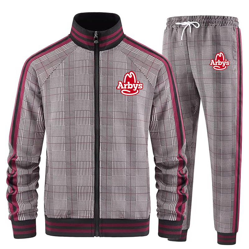 Men's Arbys Tracksuits Full-zip Long Sleeve Plaid Track Jackets and Pants 2 Piece