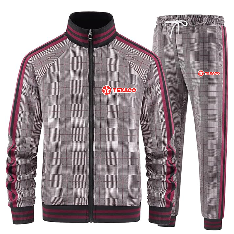 Men's Texaco Tracksuits Full-zip Long Sleeve Plaid Track Jackets and Pants 2 Piece