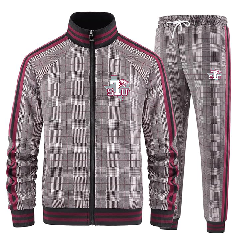 Men's Texas Southern Tigers Tracksuits Full-zip Long Sleeve Plaid Track Jackets and Pants 2 Piece