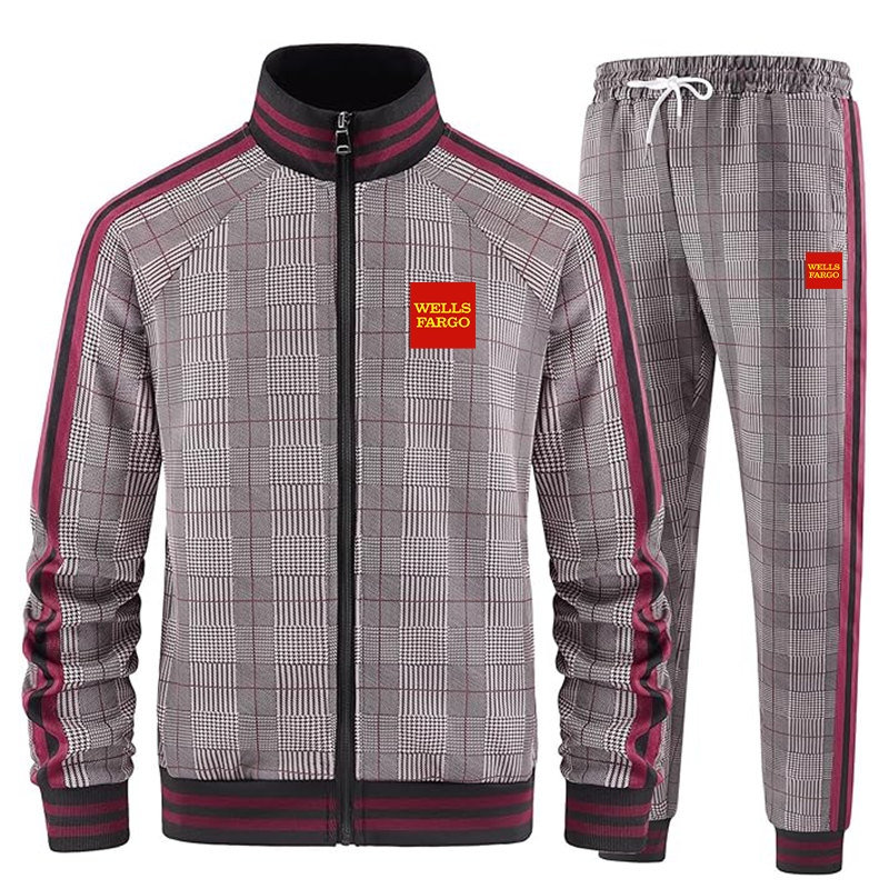 Men's Wells Fargo Tracksuits Full-zip Long Sleeve Plaid Track Jackets and Pants 2 Piece