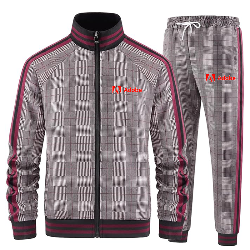 Men's Adobe Corporate   Tracksuits Full-zip Long Sleeve Plaid Track Jackets and Pants 2 Piece