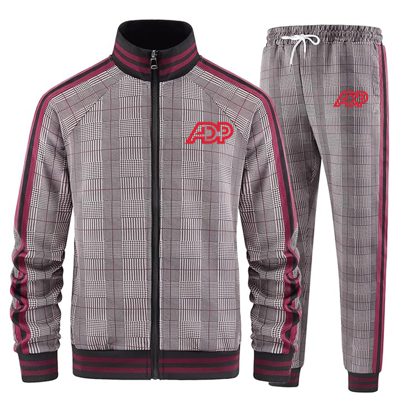 Men's ADP Tracksuits Full-zip Long Sleeve Plaid Track Jackets and Pants 2 Piece