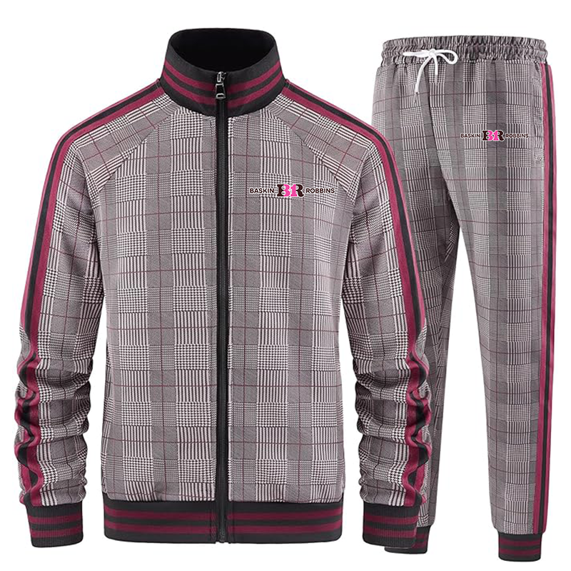 Men's Baskin Rоbbins Tracksuits Full-zip Long Sleeve Plaid Track Jackets and Pants 2 Piece