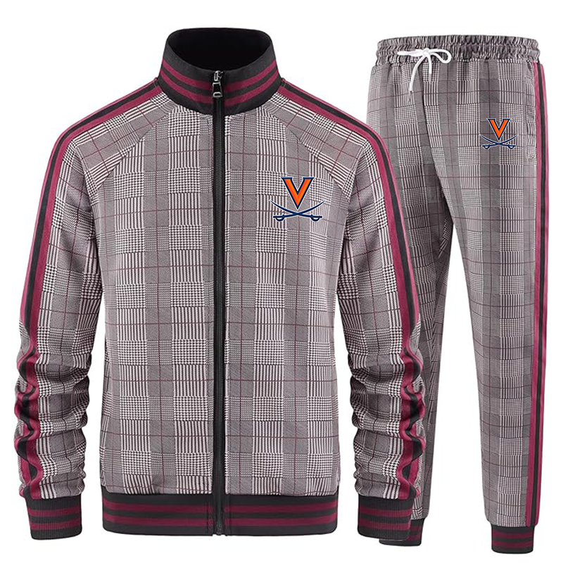 Men's Virginia Cavaliers Tracksuits Full-zip Long Sleeve Plaid Track Jackets and Pants 2 Piece