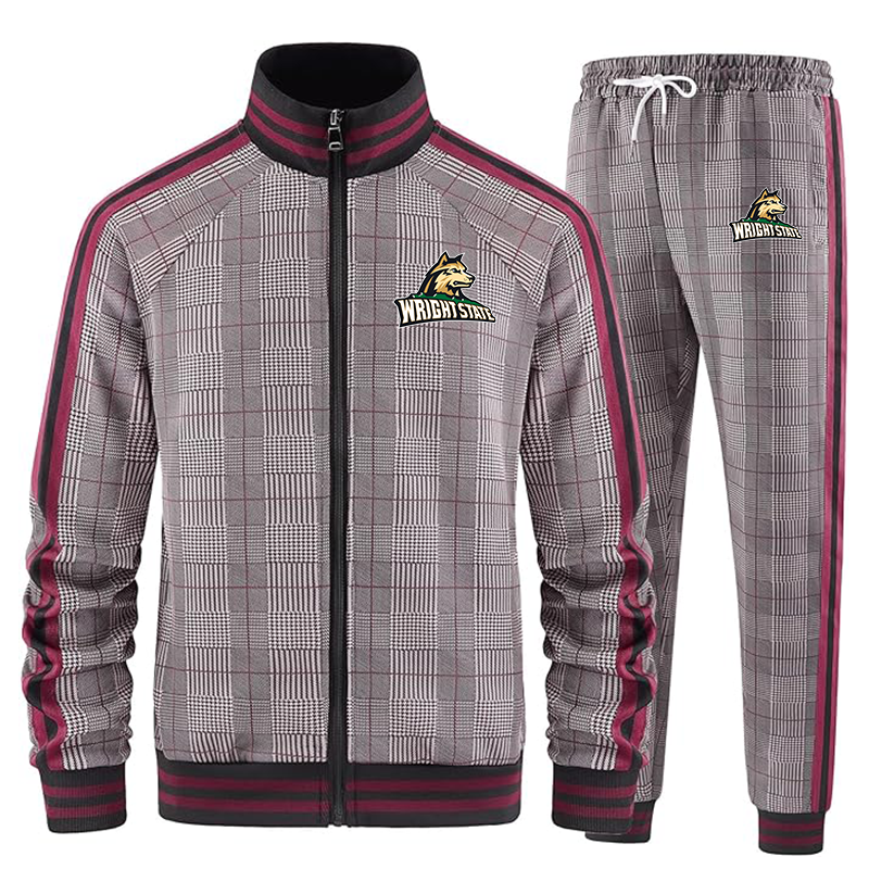 Men's Wright State Raiders Tracksuits Full-zip Long Sleeve Plaid Track Jackets and Pants 2 Piece